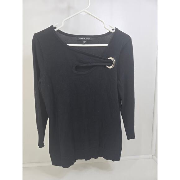Cable & Gauge Women’s Black Sweater Small Pullover Ring Detail - Picture 1 of 3